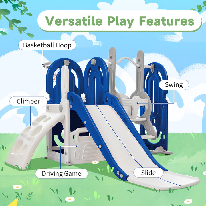 Toddler Slide and Swing Set 5 in 1 - Playground Climber Slide Playset with Basketball Hoop, Indoor & Outdoor, Freestanding Combination for Babies