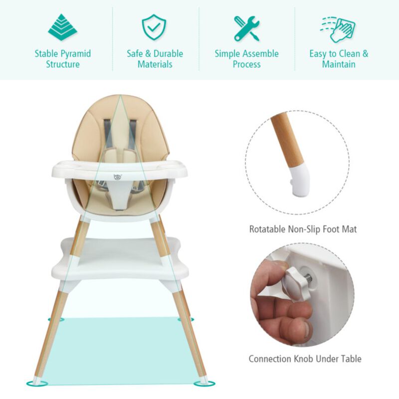 Hivvago 5-in-1 Baby Wooden Convertible High Chair