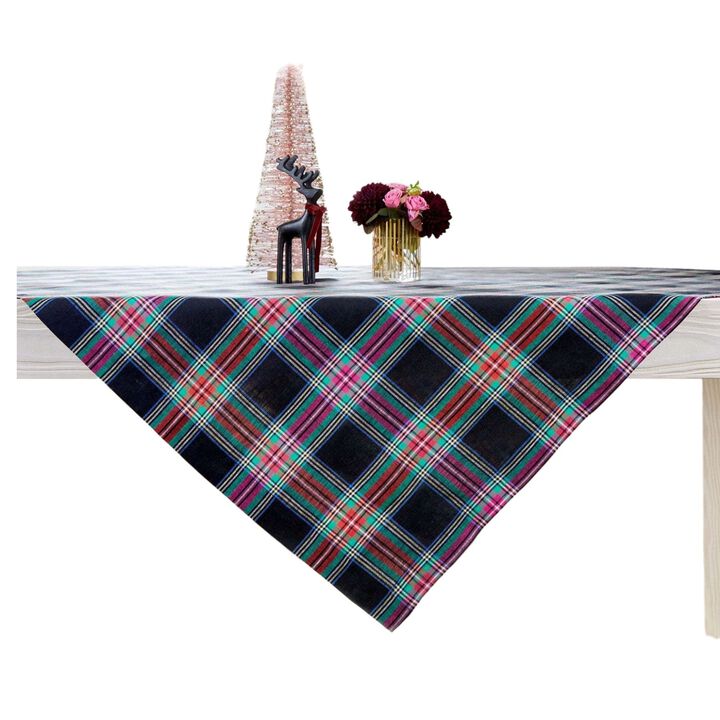 Linen Table Throw - Jewel Plaid