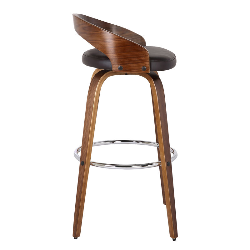 Sonia Bar Height Swivel Brown Faux Leather and Walnut Wood Bar Stool image number 3