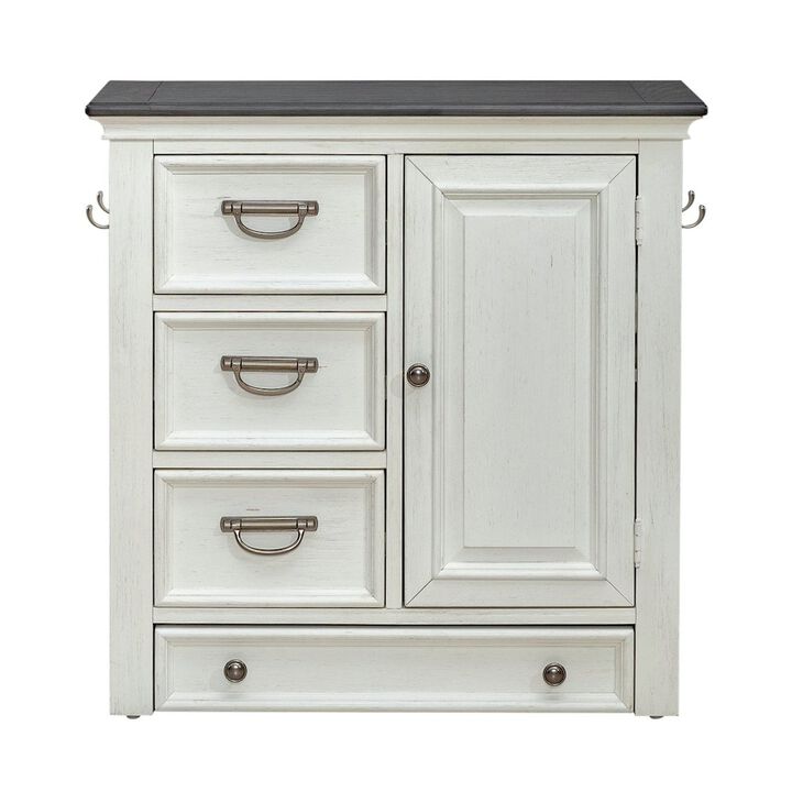 Liberty Furniture Cabinet Cottage Home Storage Pet Food Bowl Drawer - White w/ Charcoal Tops
