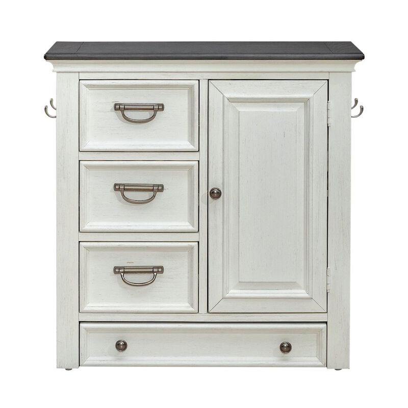 Liberty Furniture Cabinet Cottage Home Storage Pet Food Bowl Drawer - White w/ Charcoal Tops image number 1