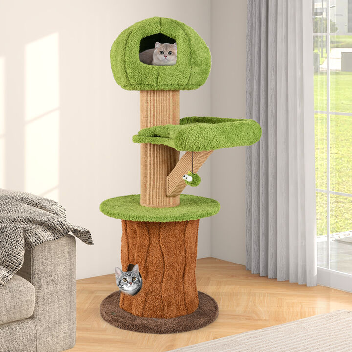 Whimsical Indoor Cat Tree – Mushroom Shape with 2 Condos and Teasing Balls
