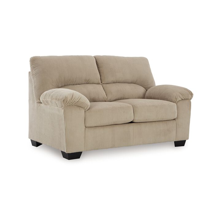 Simy Loveseat, 63 Inch Modern Style Sand Beige Polyester, Pillow Arms - Benzara