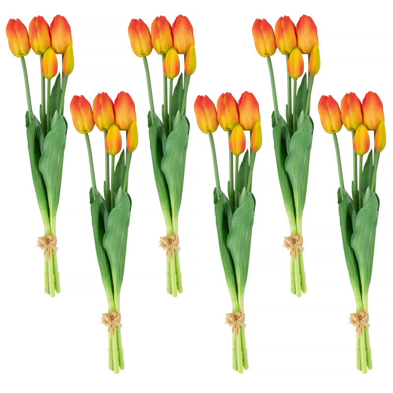 Set of 6 Red and Yellow Tulip Artificial Floral Bundles  18"