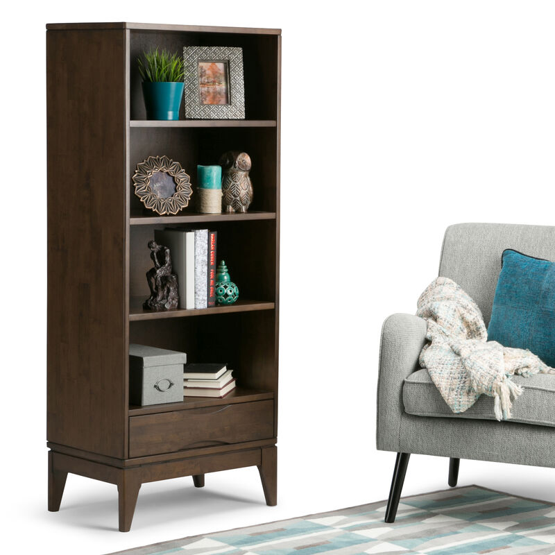 Harper SOLID HARDWOOD 60 inch x 24 inch Mid Century Modern Bookcase with Storage in Walnut Brown
