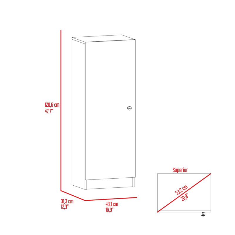 Belleria Single Door Pantry with Four Interior Shelves -White