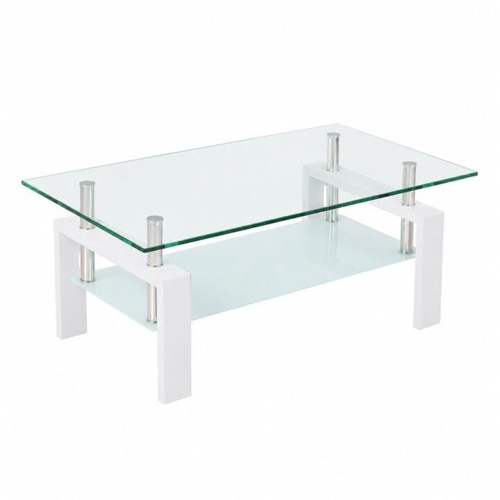 GOODSILO Modern 2-Layer Glass Coffee Table with Sleek Waterfall Edges, Space-Saving Accent Furniture for Living Room, Office & Reception Areas