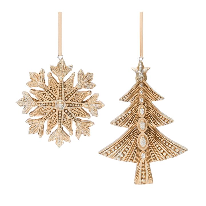 Glittered Pine Tree And Snowflake Ornament (Set of 12)
