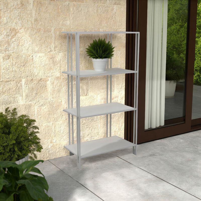 Plant Display Stand, White Metal, 4 Shelves, Modern Style, 38 Inch - Benzara