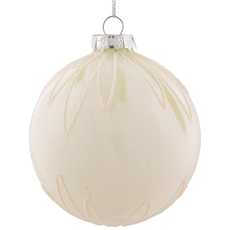 4" White Brushed Starburst Glass Ball Christmas Ornament image number 5