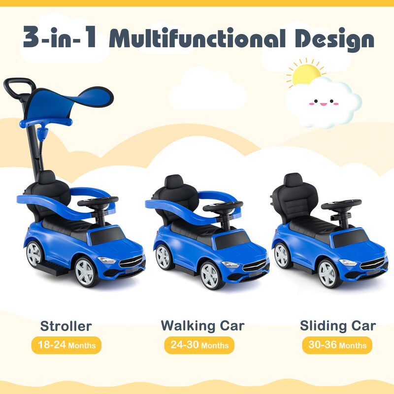3 in 1 Toddler Ride On Push Car with Canopy Sliding Function and Stroller image number 5