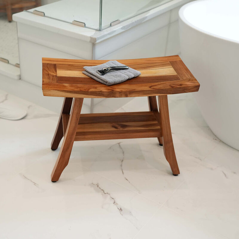 EcoDecors 24 Inch Satori Natural Teak Waterproof Teak Wood Shower Bench