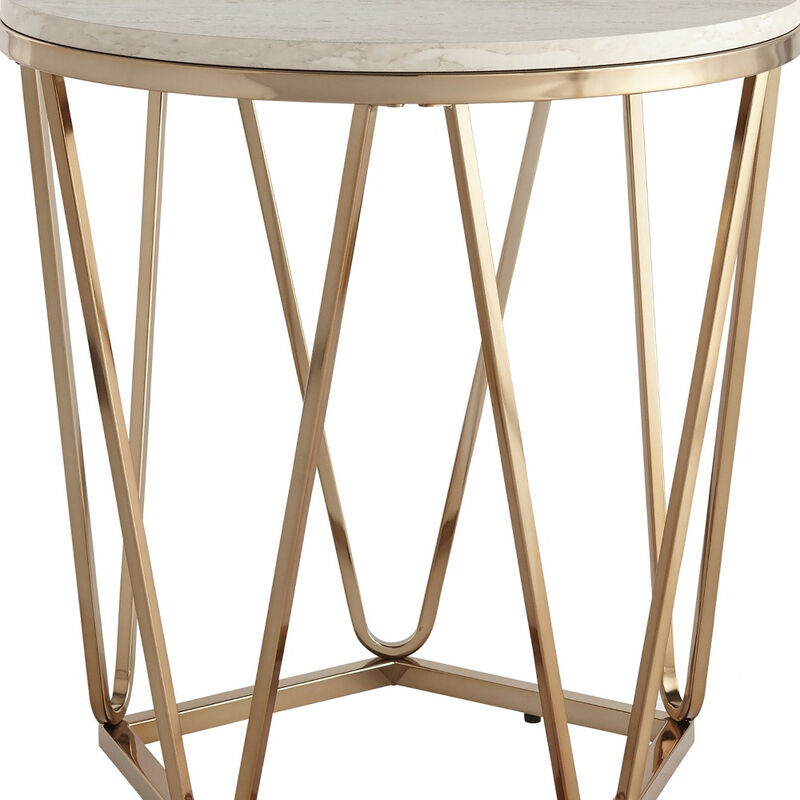 Hivvago 23 Inch  Champagne Manufactured Wood And Iron Round End Table