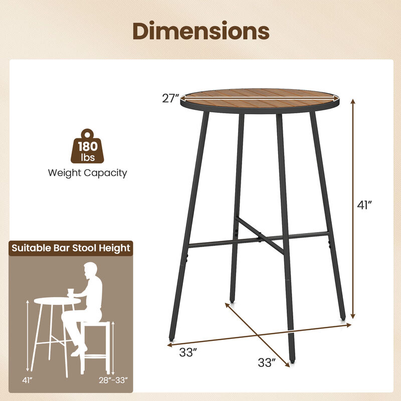 Patio Bar Height Round Table with Acacia Wood Top and Sturdy Metal Frame-Natural image number 2