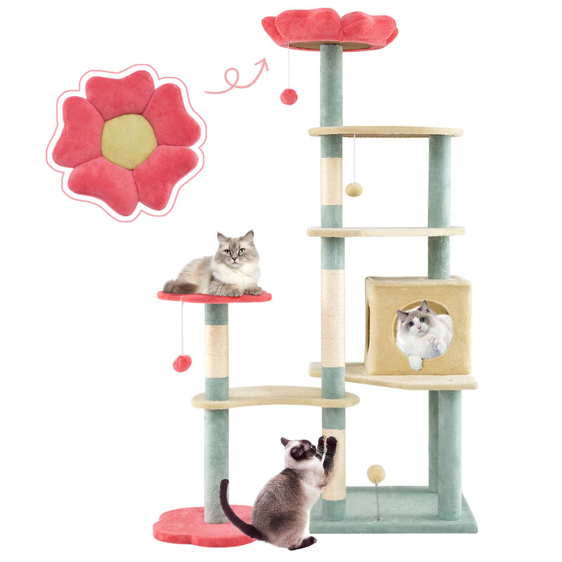 Floral-Themed Tall Kitten Tower with Cozy Flower-Shaped Plush Perch