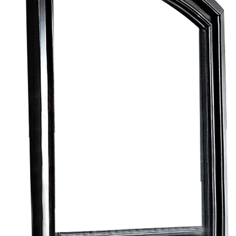 Traditional Style Wooden Frame Dresser Mirror with Curved Top, Black - Benzara