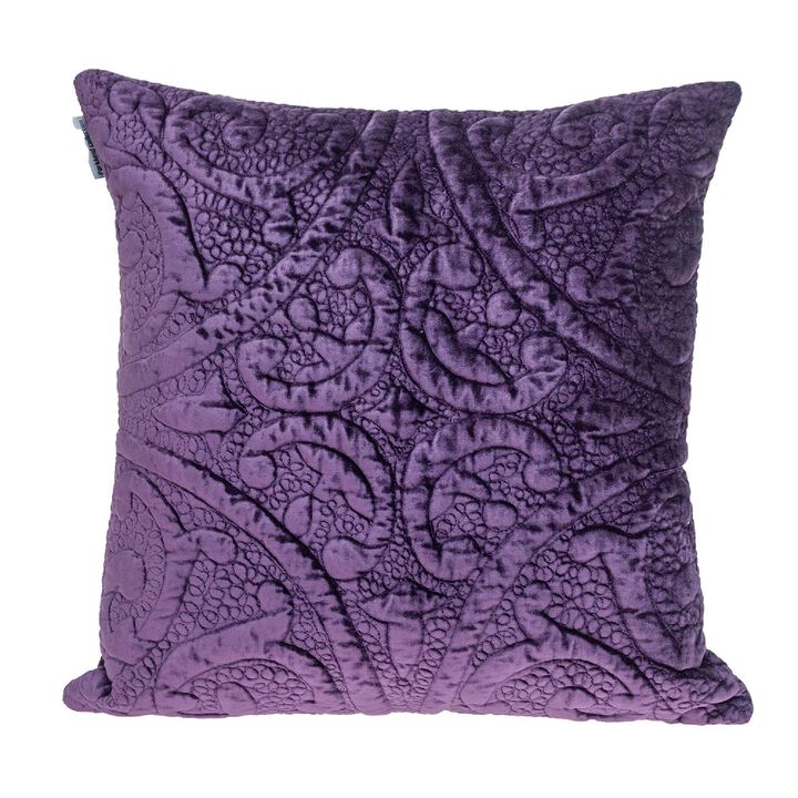 20" Purple Quilted Damask Pattern Square Throw Pillow