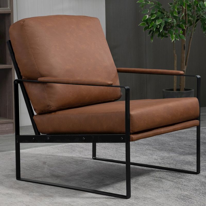 Glamour Home Ayume Brown Faux Leather Accent Chair with Black Iron Legs