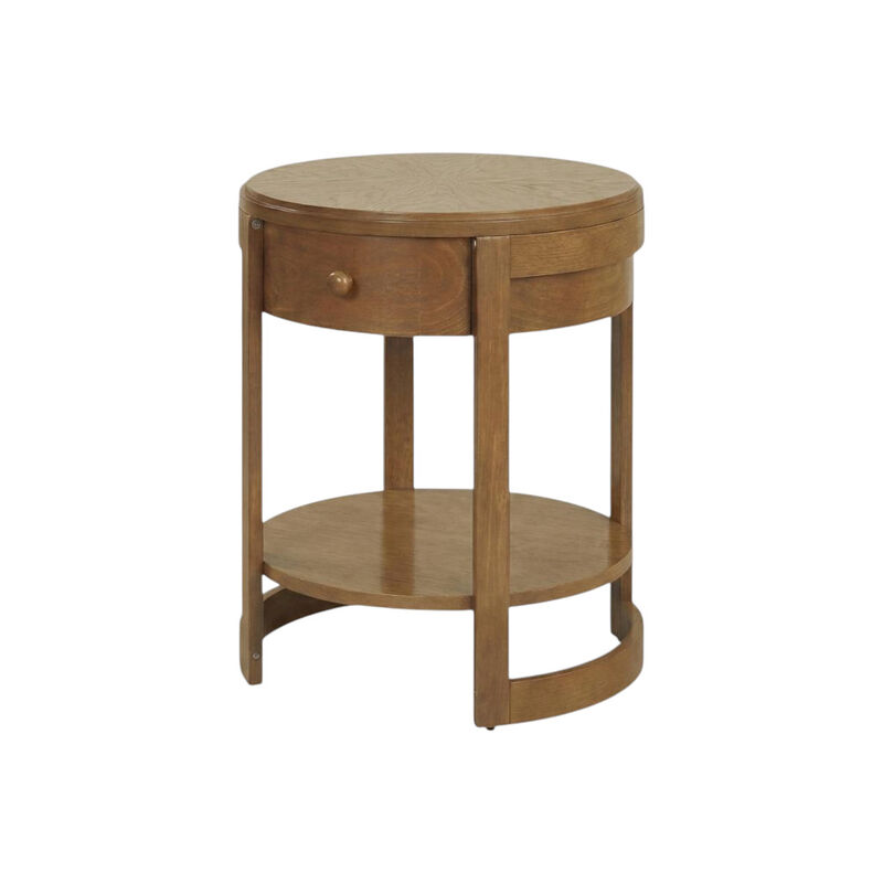 Mid Century Style 2-Tier Round End Table Compact Side Table with Open Storage Shelf-Oak image number 0
