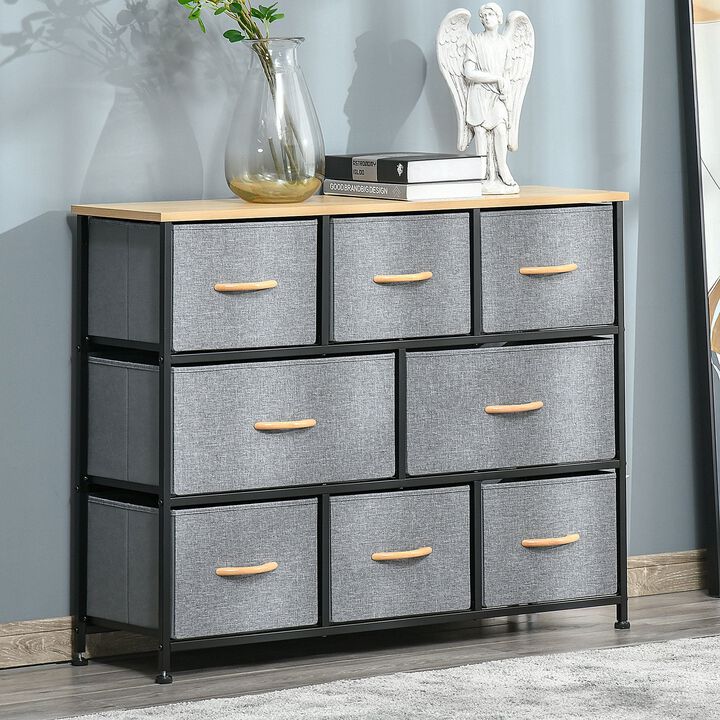 Light Gray Bedroom Storage: 8-Drawer Fabric Dresser with Steel Frame