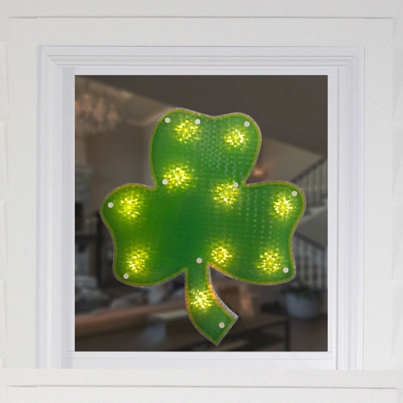 Lighted Shamrock St.Patrick's Day Window Silhouette - 14" - Clear Lights