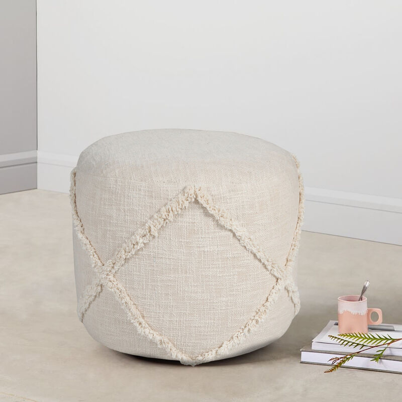 Cotton Cylinder Geometric Pouf Ottoman &ndash; Round Upholstered Footrest for Living Room