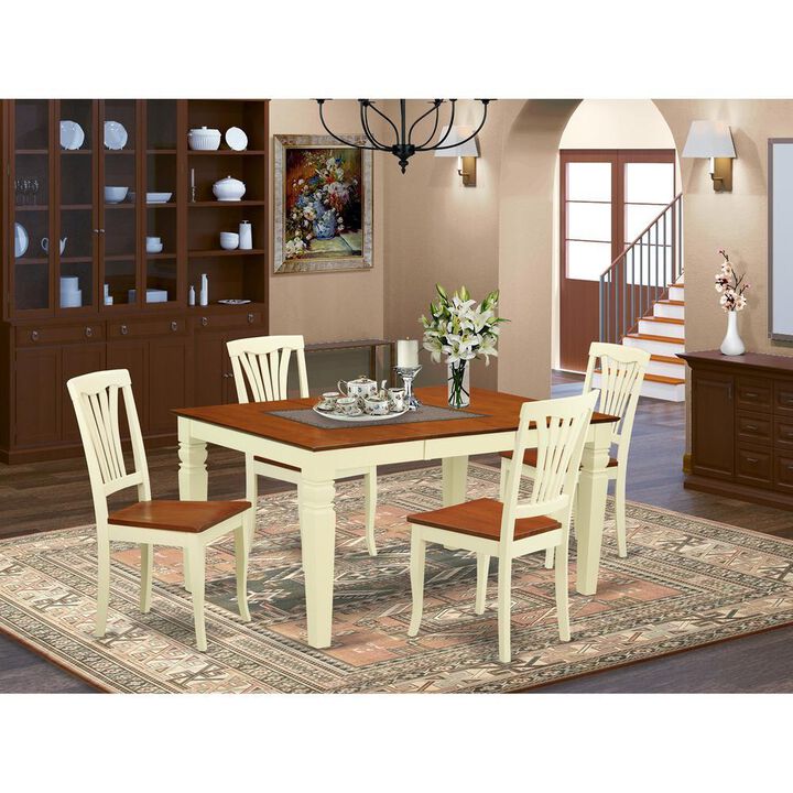 5 Pc Kitchen table set with a Dinning Table and 4 Wood Dining Chairs in Buttermilk and Cherry