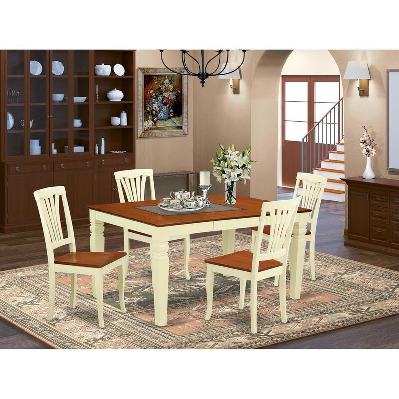 5 Pc Kitchen table set with a Dinning Table and 4 Wood Dining Chairs in Buttermilk and Cherry