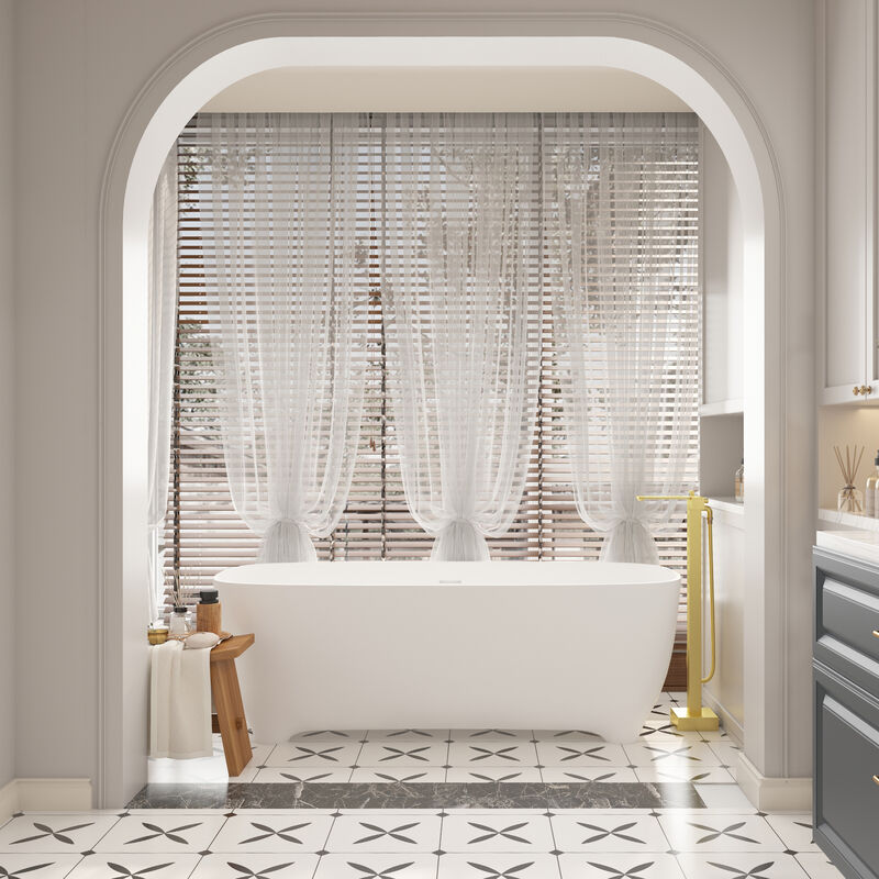 Mondawe 1-Handle Brushed Nickel Floor Mount Freestanding Tub Faucet with Square Hand Shower