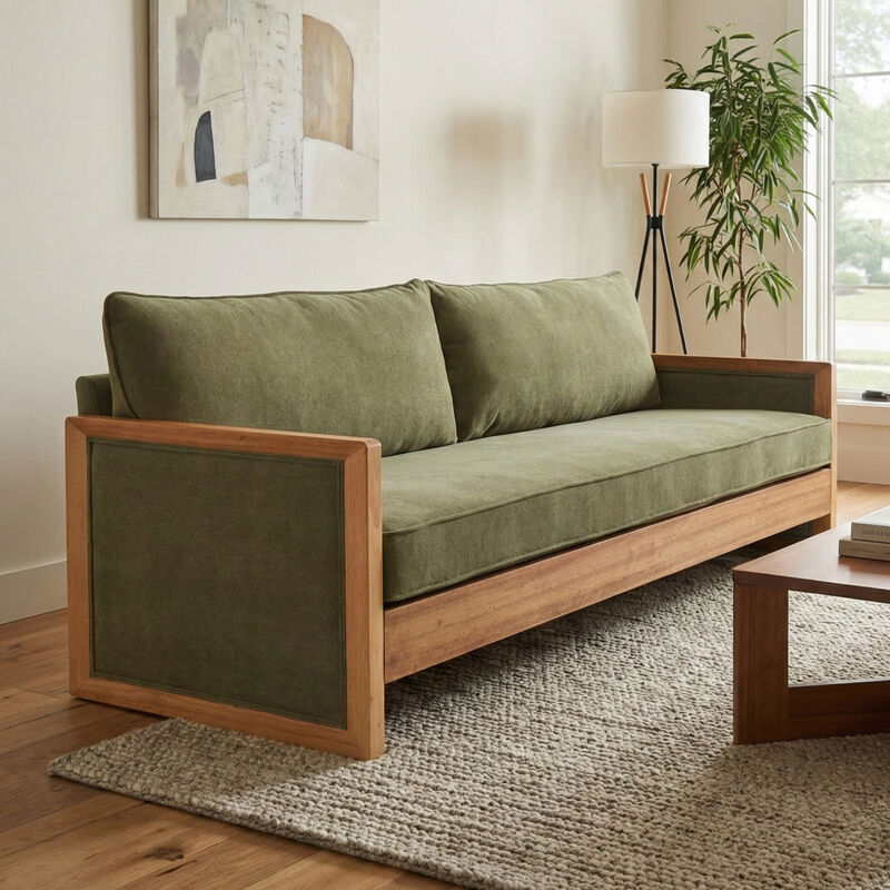 Merax Modern 3-Seater Chenille Sofa with Solid Rubberwood Armrests image number 1