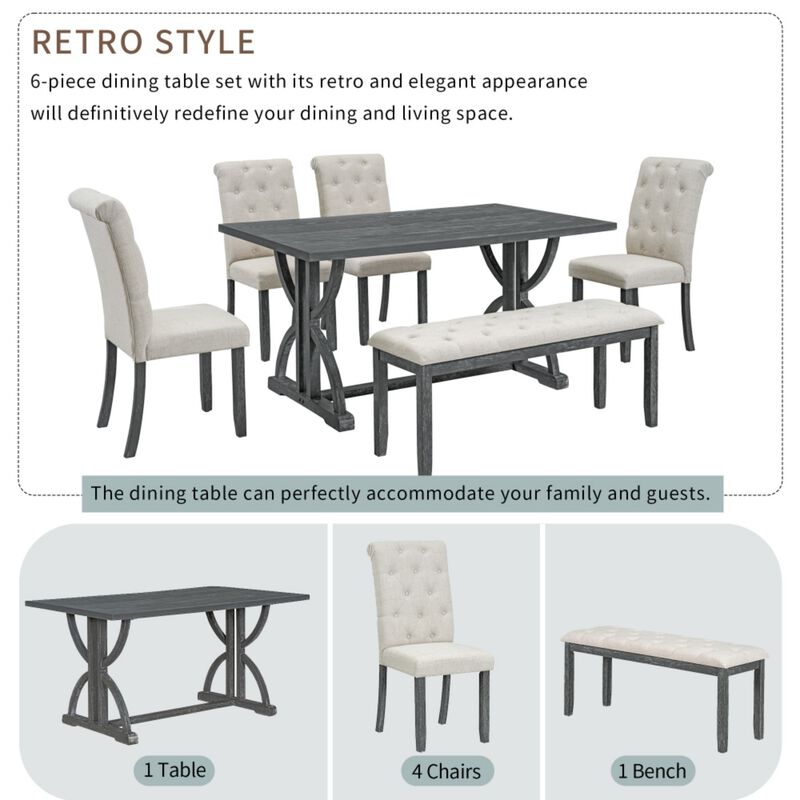 Poxtug Retro Farmhouse Rectangular Dining Set image number 3
