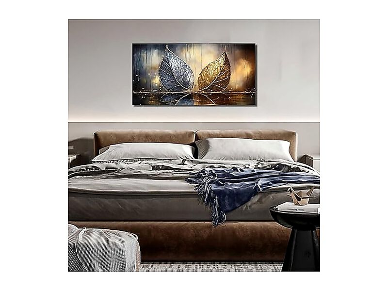 Gold Leaf Wall Art Bedroom Blue Decor Black Canvas Living Room Office 24 X 48 image number 3