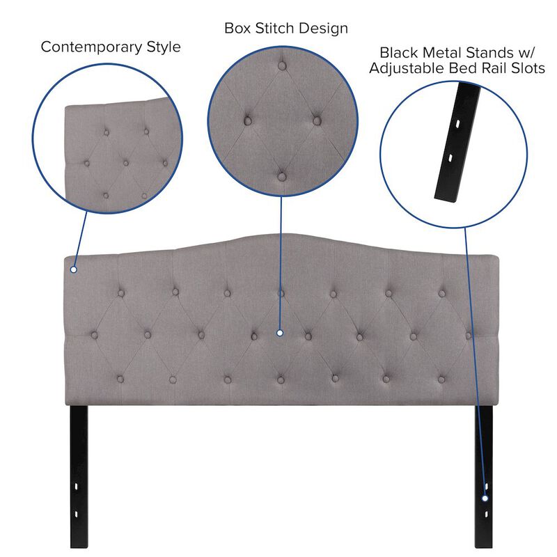 Flash Furniture Tufted Upholstered Queen Size Headboard in Light Gray Fabric image number 2