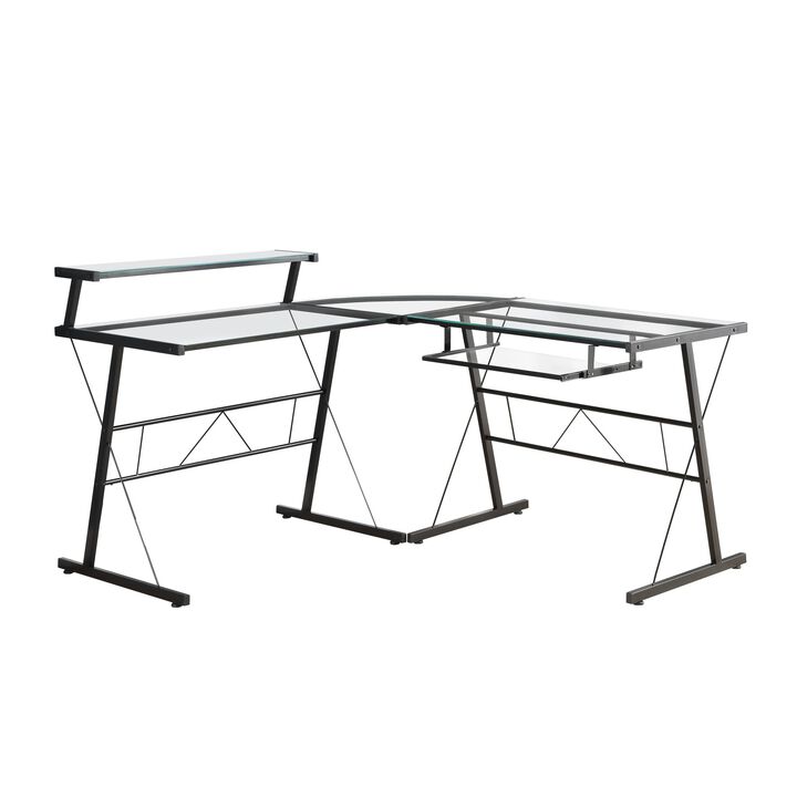 Monarch Specialties Computer Desk, Home Office, Corner, L Shape, Work, Laptop, Metal, Tempered Glass, Black, Clear, Contemporary, Modern