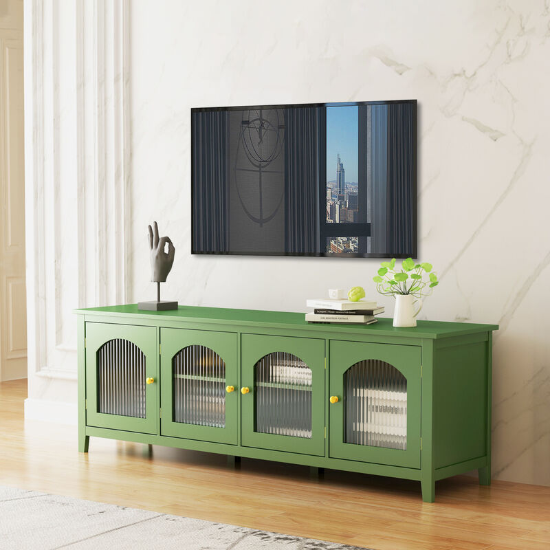 Streamdale Stylish 71-Inch TV Stand with Antique Green Glass Door
