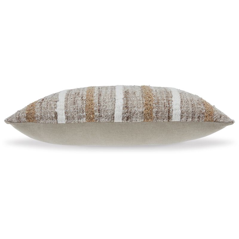 Ishy 14 x 22 Lumbar Accent Pillow Set of 4, Stripe Design, Brown White - Benzara