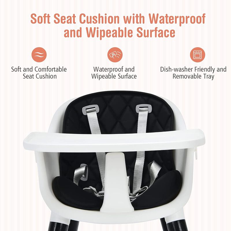 3-In-1 Adjustable Baby High Chair with Soft Seat Cushion for Toddlers