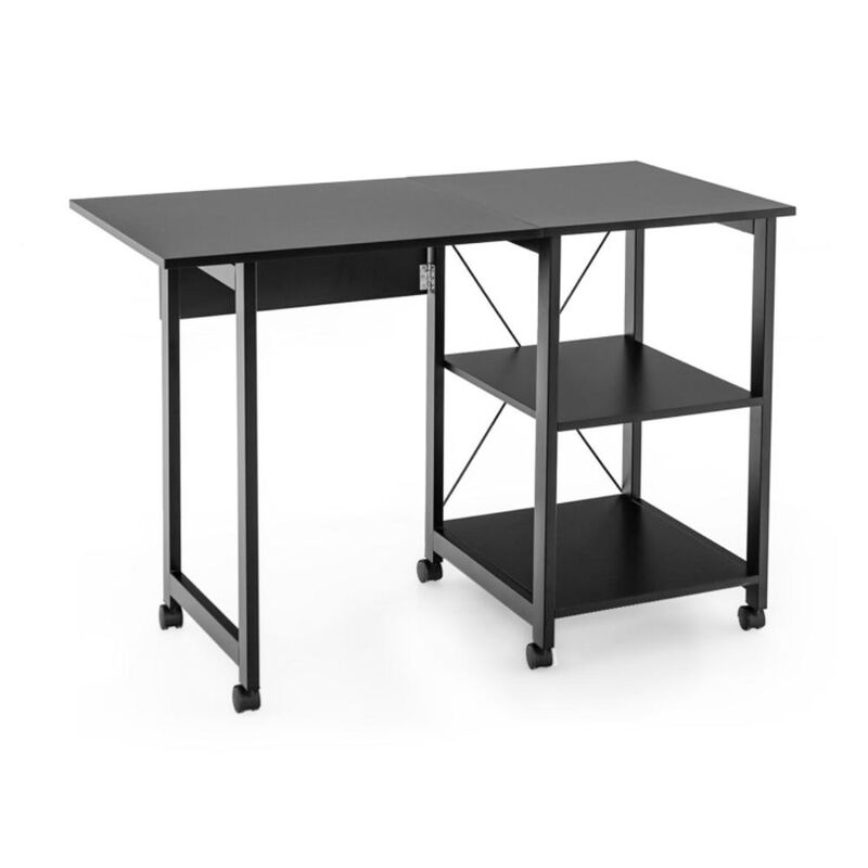 Hivvago Folding Writing Office Desk with Storage Shelves