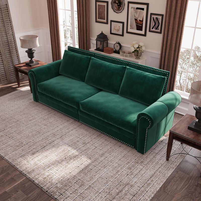 Whisen 93.7" King Pull Out Sleeper Sofa, 3-in-1 Convertible Sleeper with Nailhead Trim, Velvet for Living Room image number 4