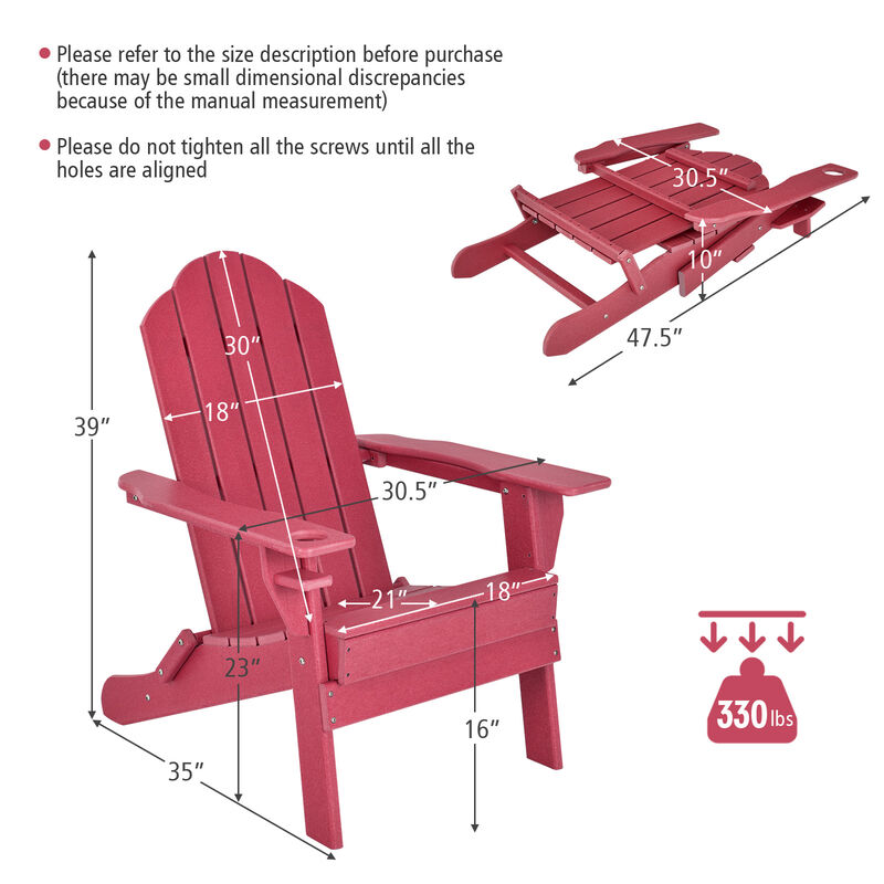 Foldable Weather Resistant Patio Chair with Built-in Cup Holder
