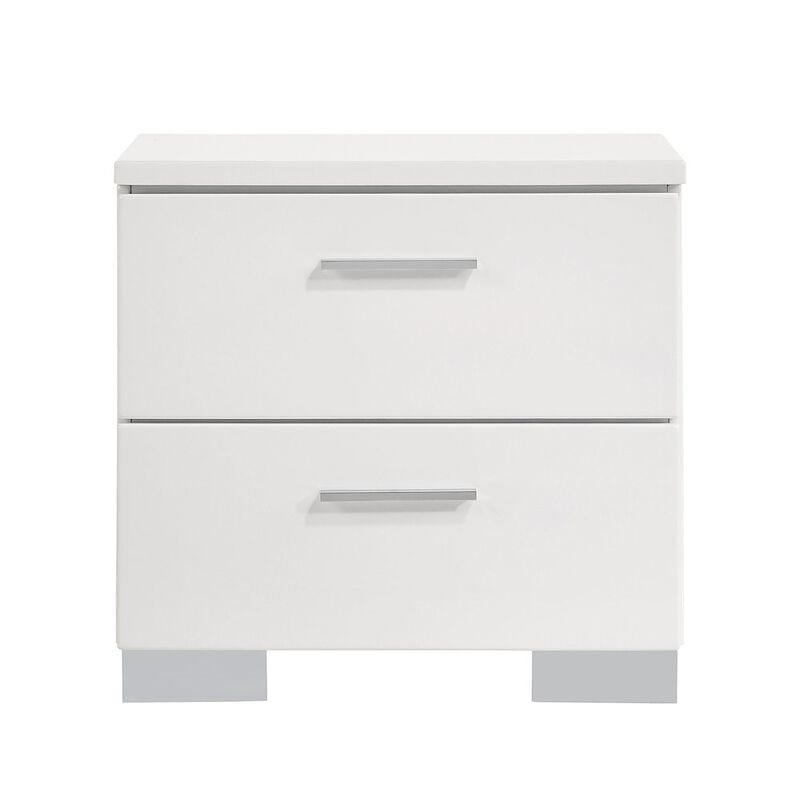Simple Relax Wood Nightstand with 2 Drawers in Glossy White image number 0