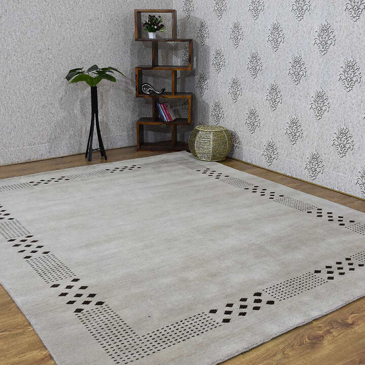 RUGSOTIC CARPETS HAND KNOTTED LOOM WOOL ECO-FRIENDLY AREA RUGS  - 8'x10', Rectangle, Beige Color, Contemporary Modern Design, High Pile Thick Handmade Anti Skid Rugs for Living Room (L00530)