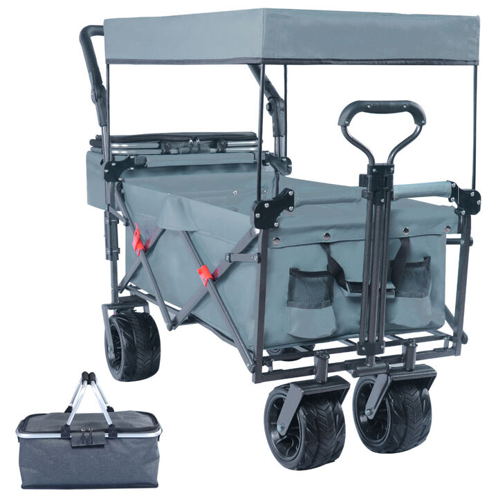 Wagon Cart with Removable Canopy &ndash; Large All-Terrain Wheels, Foldable & Portable