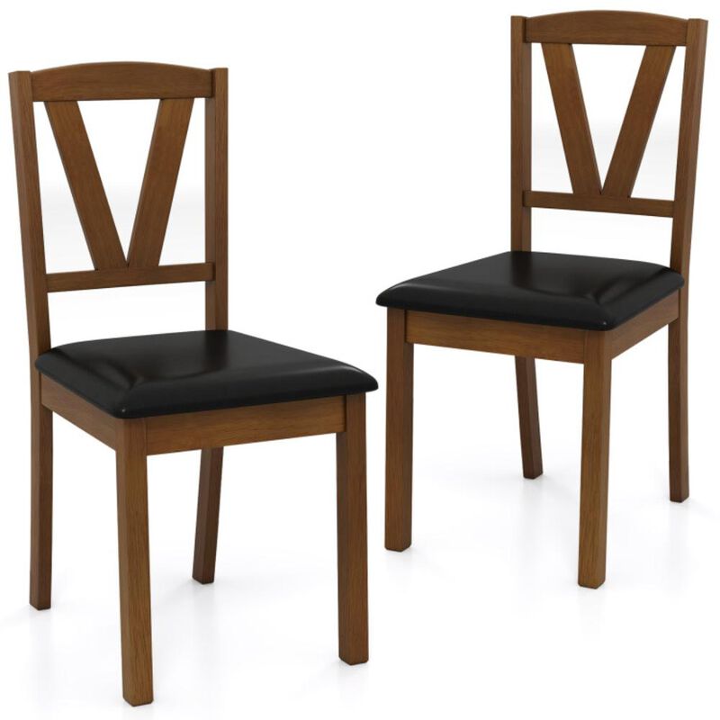 Hivvago Wooden Dining Chair Set of 2 with PU Leather Upholstered and Rubber Wood Frame