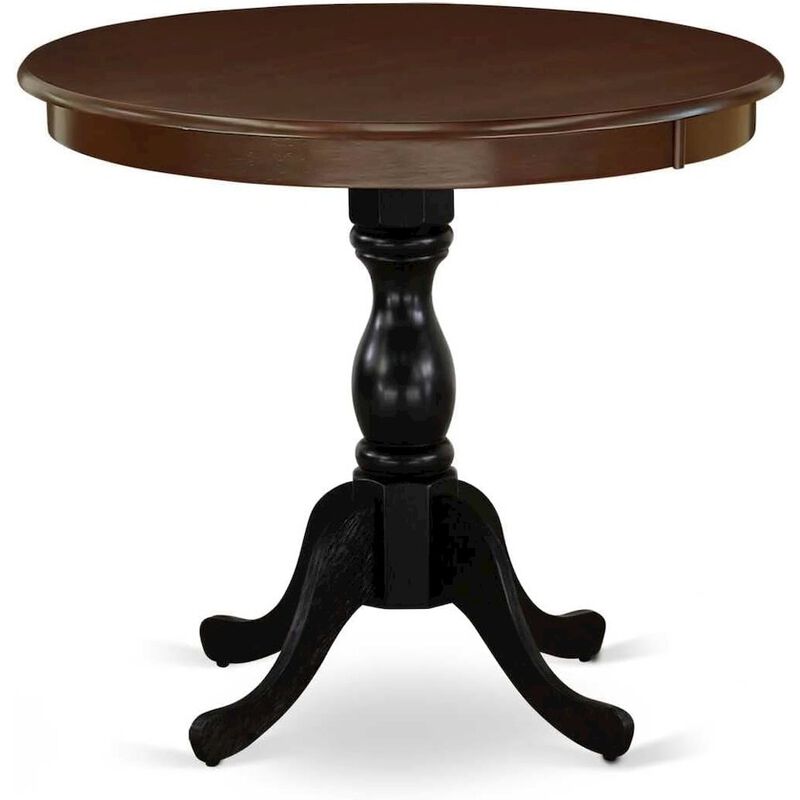 East West Furniture Antique 36" Round Dining Table for Compact Space - Mahogany Top & Black Pedestal