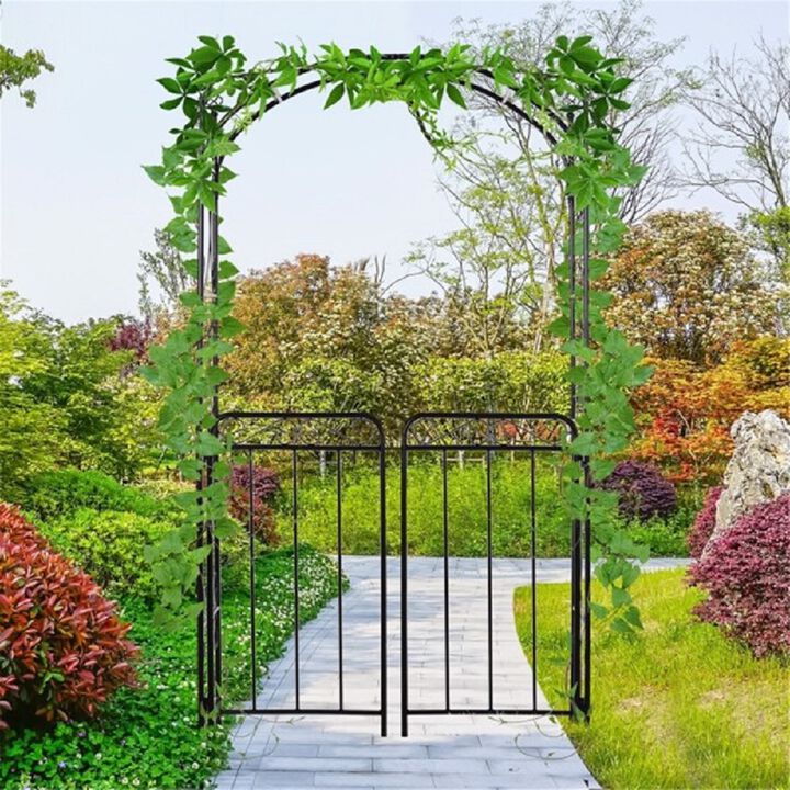 Garden Archway Metal Trellis With Gate For Climbing Plants & Outdoor Decor