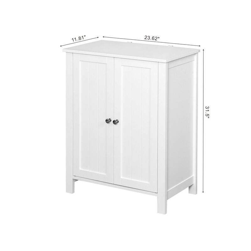 Bathroom Floor Storage Cabinet with Double Door Adjustable Shelf, White