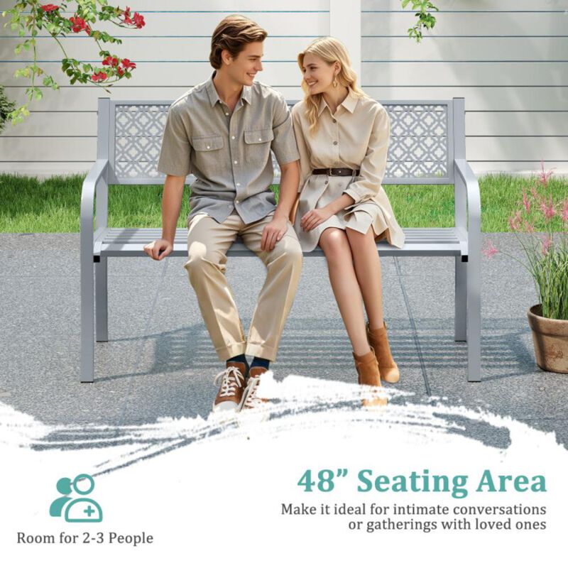 Hivvago Outdoor Garden Bench with Geometric Lattice Backrest and Slatted Seat