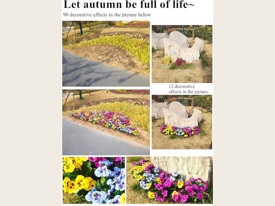 12 Bundle Yellow Artificial Pansy Flowers UV Resistant Outdoor Home Decor